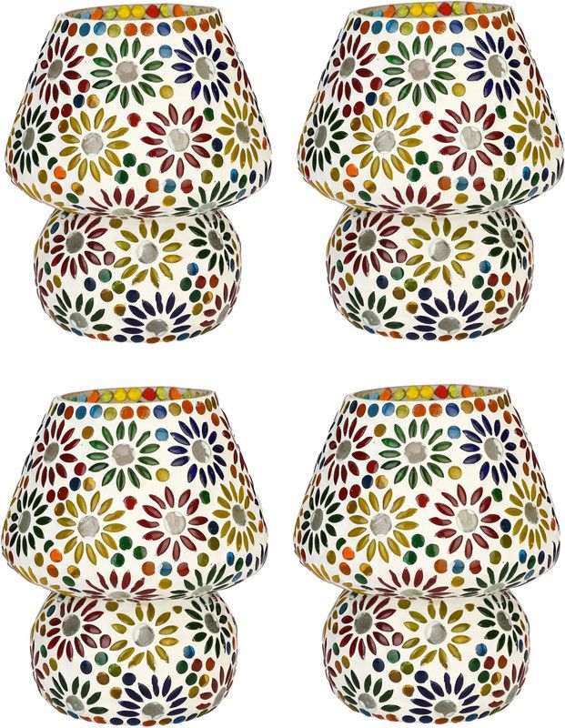 Somil Shining Multicolor Hand Decorative With Colorful Beads & Chips Glass Table Lamp (Set Of 4) Table Lamp  (18 cm, Multicolor, Yellow, Red)