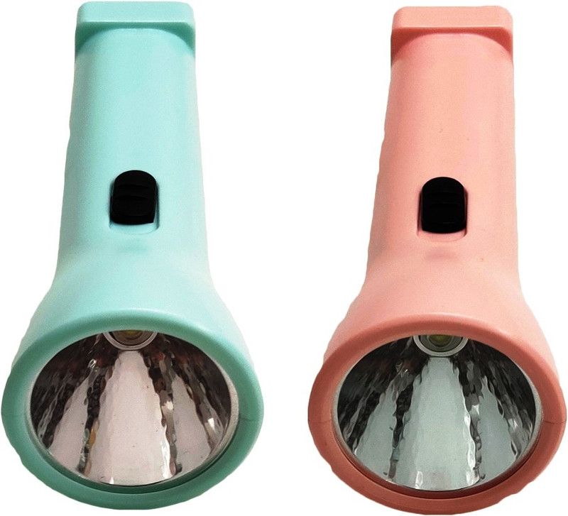 CTB PLSUPREME Combo Of 2 Pcs PE-02 1 Watt Rechargeable Torch With Lithium Battery & Inbuilt Charger - Pink & Blue Torch  (Pink, Blue, 13 cm, Rechargeable)