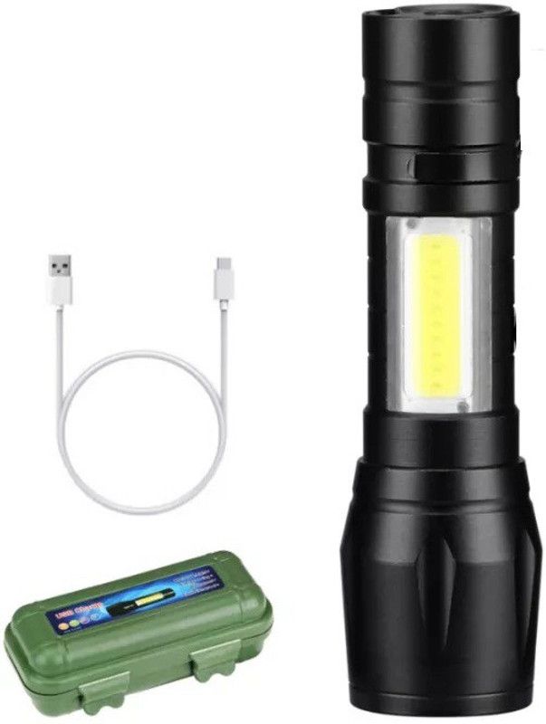 Bvolence Cob Led Flashlight 3 Mode Portable Mini Lantern USB Rechargeable Pocket Led Lamp Torch  (Black, 9 cm, Rechargeable)