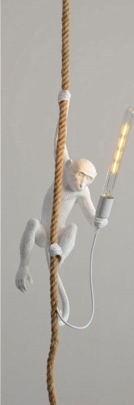 Hanging Monkey Pendant Hemp Rope Ceiling Light Fixture (White) Bulb Not Included Chandelier Ceiling Lamp