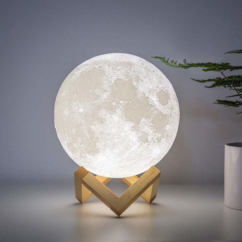 Yatri sons Moon Lamp 3D LED Night Modern Floor Lamp - Dimmable Touch Control Brigntness - USB Charging White Warm Light Luna Moon lamp with Stand 15 cm Diameter Table Lamp  (15 cm, Multicolor)