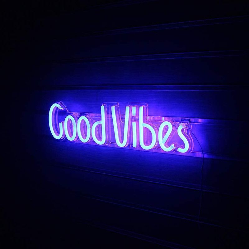 XERGY LED Neon ‘Blue' “Good Vibes” texted Bubble’ Wall Sign "49 x 12" CM for Cool Light, Wall Art, Bedroom Decorations, Home Accessories, Party, and Holiday Décor: Powered by USB Wire Table Lamp  (12 cm, Blue1)