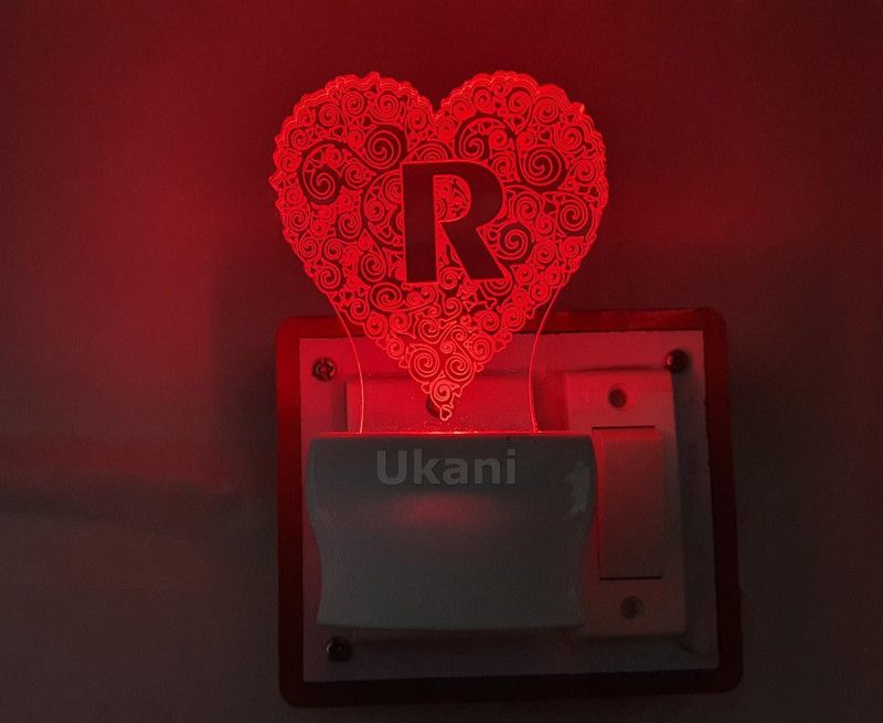 UKANI Acrylic Night Light with Plug for Bedroom/Kitchen/Home/Office 7 Color Changing Light (Size 3 Inch) (Multi Color) for Birthday Gift Alphabet R Night Lamp  (11 cm, White)