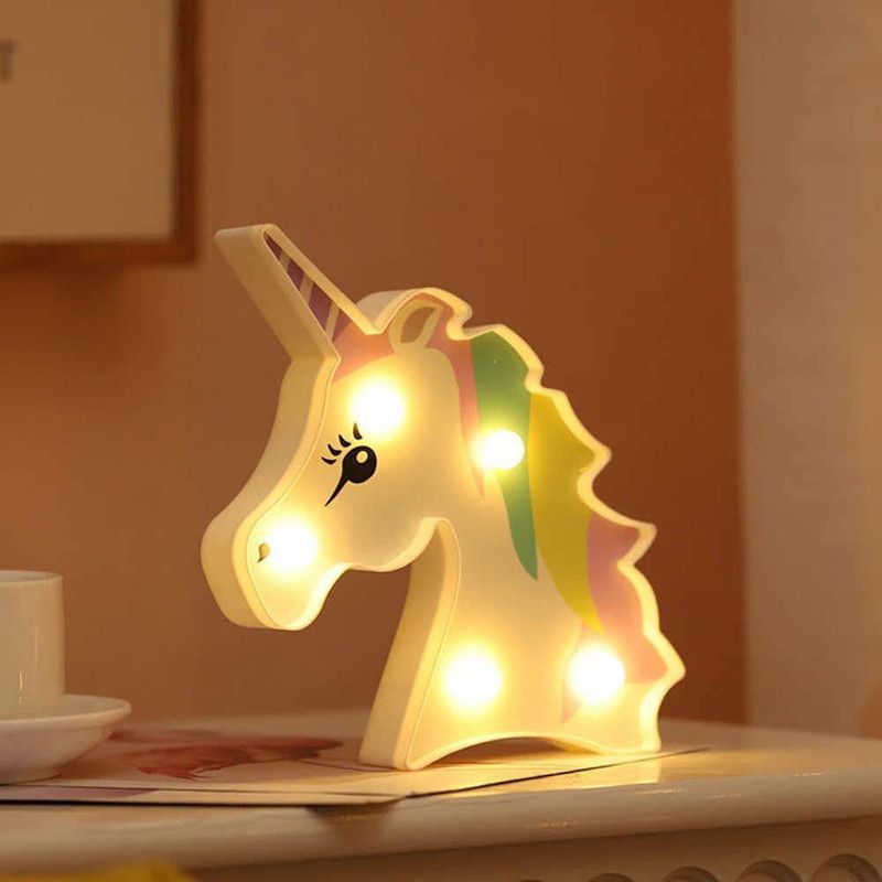 Perfect Pricee 5 LED Unicorn Marquee Signs Fantasy Themed Wall Decor Desk White Table Lamp  (18 cm, White)