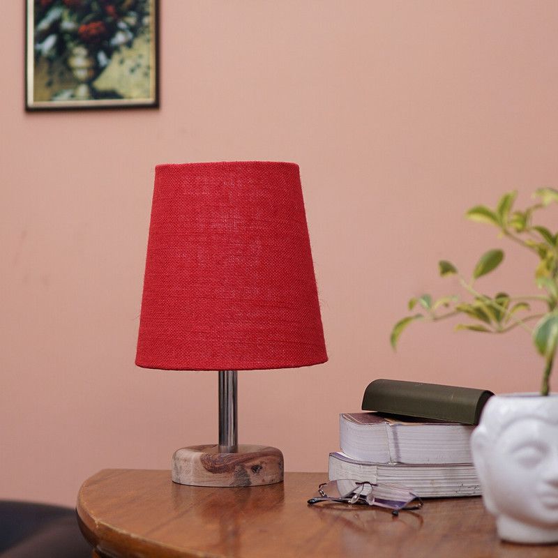 PineCraft International Edra Table Lamp with Shade Night Lamp For Bedroom, Study Room, Living Room Lamp Table Lamp  (34.3 cm, Wooden & Red)