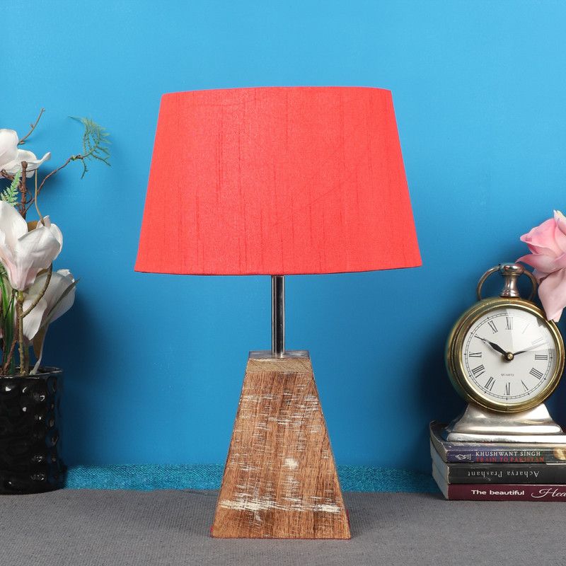 foziq Amazing Red Shade With Mango Wood Base Table Lamp  (37 cm, Red)