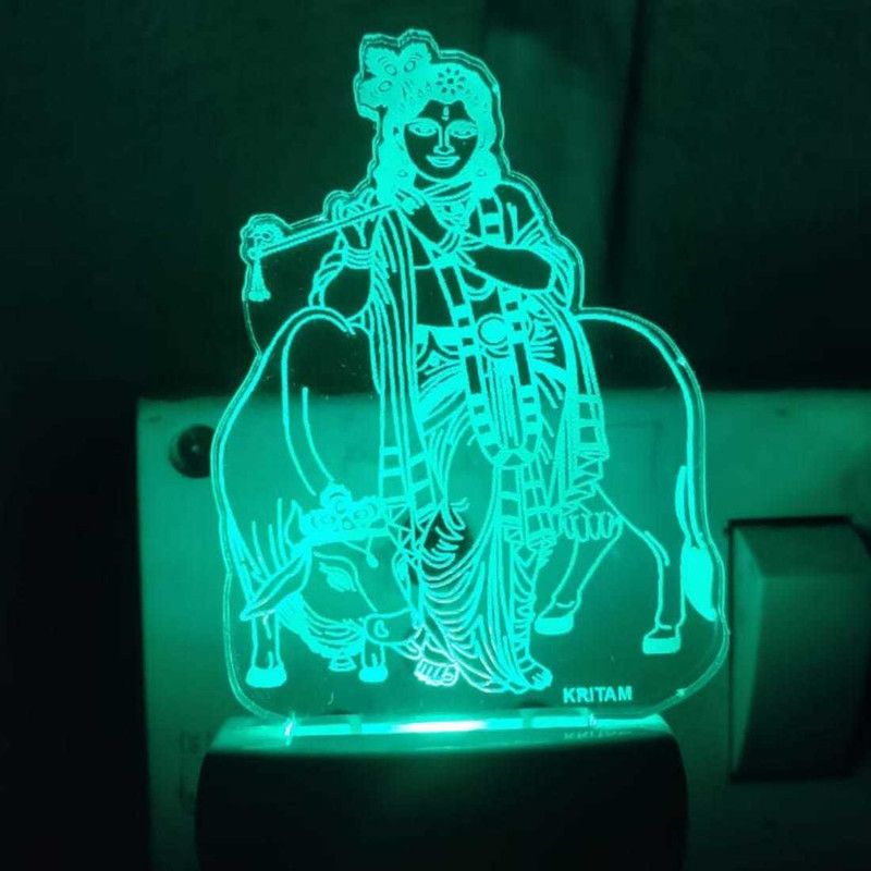 KRITAM God/Loard Shree Krishana Ji Magic Night Lamp 3D Beautiful Illumination Automatic on/Off Smart Sensor for Bedroom with 7 Color LED Changing Light Night Lamp White Night Lamp Night Lamp  (10 cm, Multicolor)