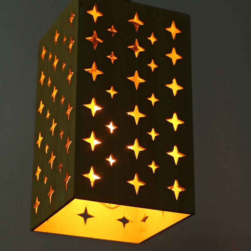 AFAST New Launch Wooden Designer Pendant Hanging Ceiling Lamp Decorated With Engraving Shapes For Increase Sparkling Of Light AB3 Pendants Ceiling Lamp  (Yellow, Silver)