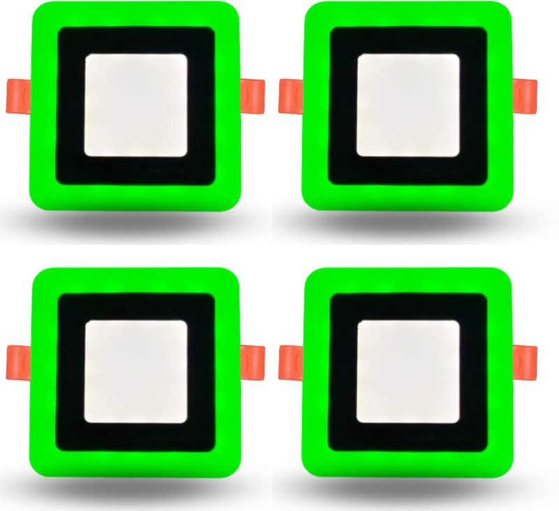 D'Mak 6 Watt White+Green Color Square LED Panel Light Side 3D Effect Light ( Pack Of 04 ) Recessed Ceiling Lamp  (White)