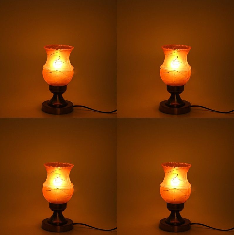 AFAST Stylish Table Lamp With Decorated Glass Shade, Round, LED Compatible,(Pack Of 4) Table Lamp  (25 cm, Yellow, Gold)