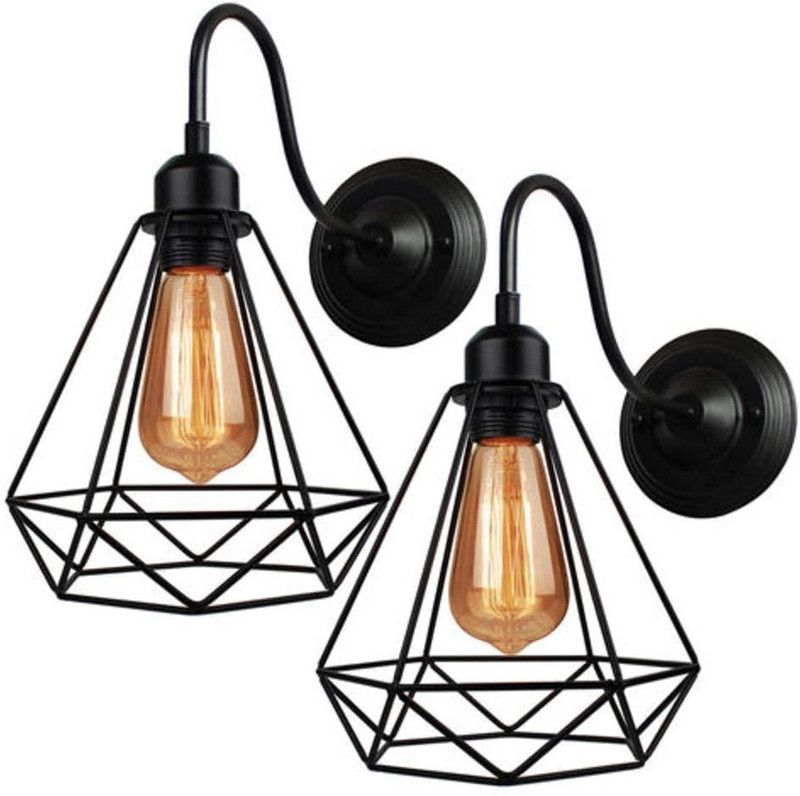 Online Generation Wall Decorative Diamond Cage Pendant Hanging Light for Indoor, Outdoor, ST64 Filament Bulb Included (Black) - Pack of 2 Pendants Ceiling Lamp  (Black)