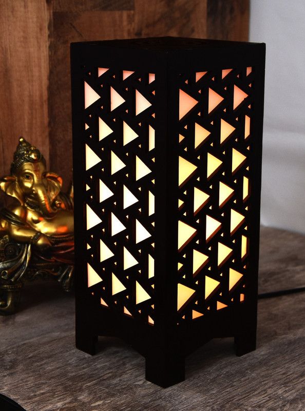 Wooden Led Table Lamp With Creative Design,Wooden Table lamp Table Lamp  (25.5 cm, Black)