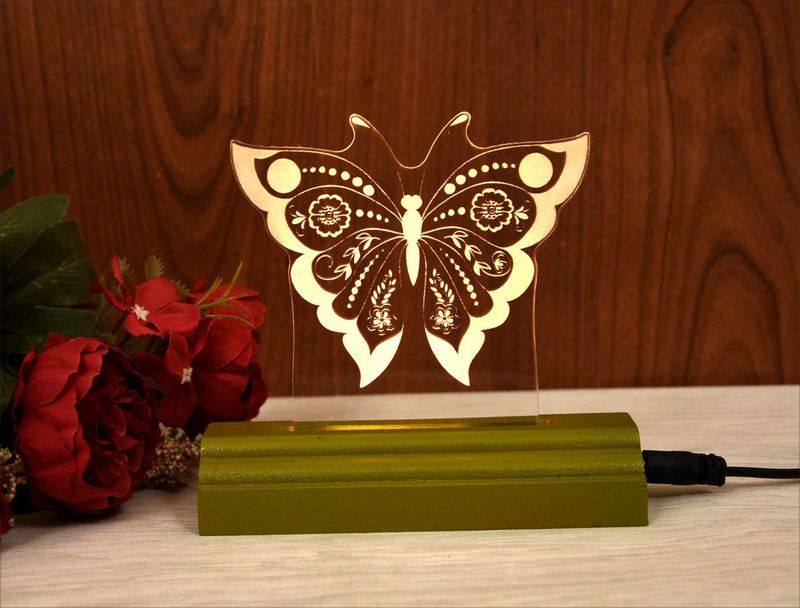 Modak The Butterfly 3D illusion Acrylic Table Lamp(Color-Olive) Table Lamp  (17 cm, Olive Green)