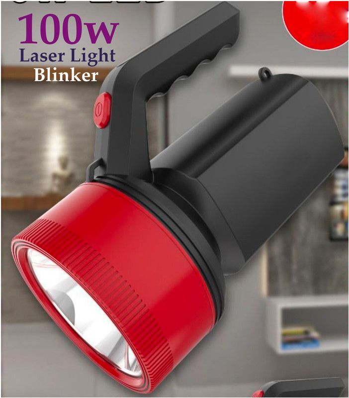 shoptric 1 km long range rechargeable 100w blinker high brightnes torch light with 3 mode 6 hrs Torch Emergency Light  (Black Red)