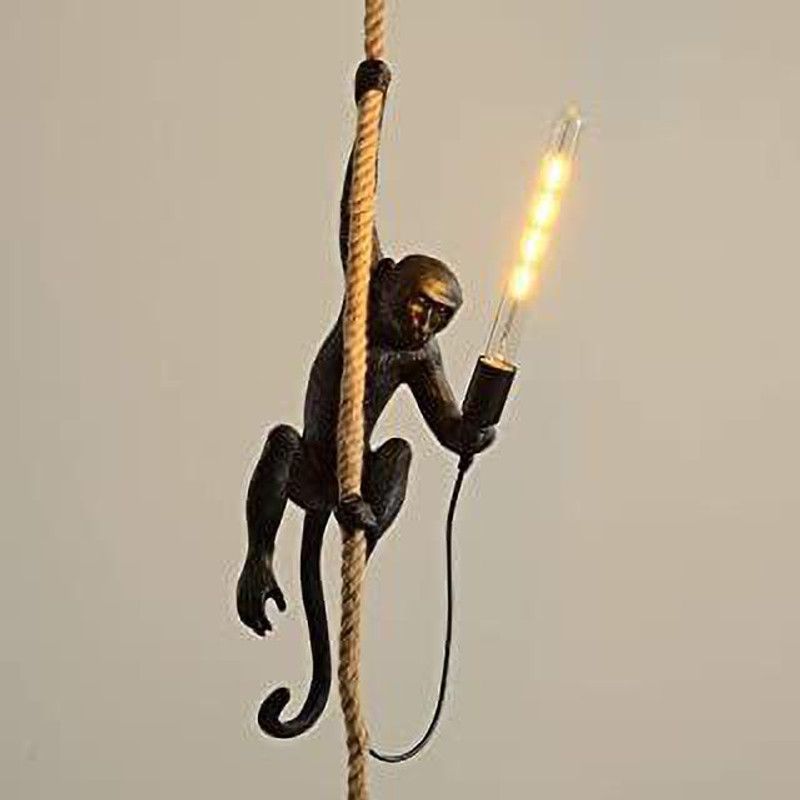 Hanging Monkey Pendant Hemp Rope Ceiling Light Fixture (Black) Bulb Not Included Pendants Ceiling Lamp