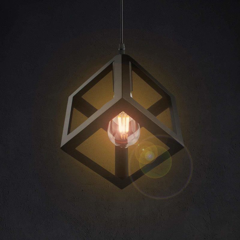 Fastside Sqaure Shape India Black Metal Square Cube Shape Hanging Light Pendant Ceiling Light Lamp Industrial Retro Country Style Pendants Ceiling Lamp Pendants Ceiling Lamp  (Black)