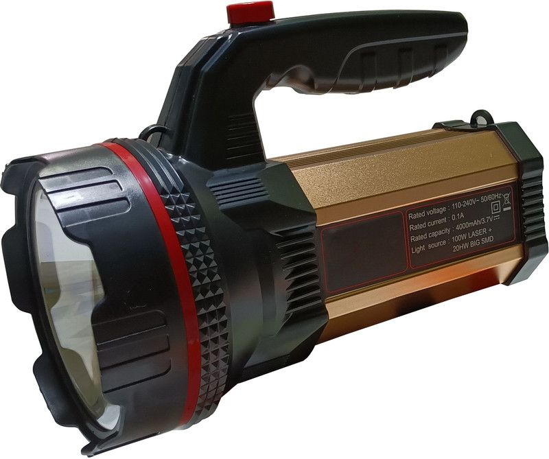 MNT Sales 100 W Torch With 1.5 Km long Range Light With 4 modes & Fancy Light Weight Look Torch  (Gold, 21 cm, Rechargeable)