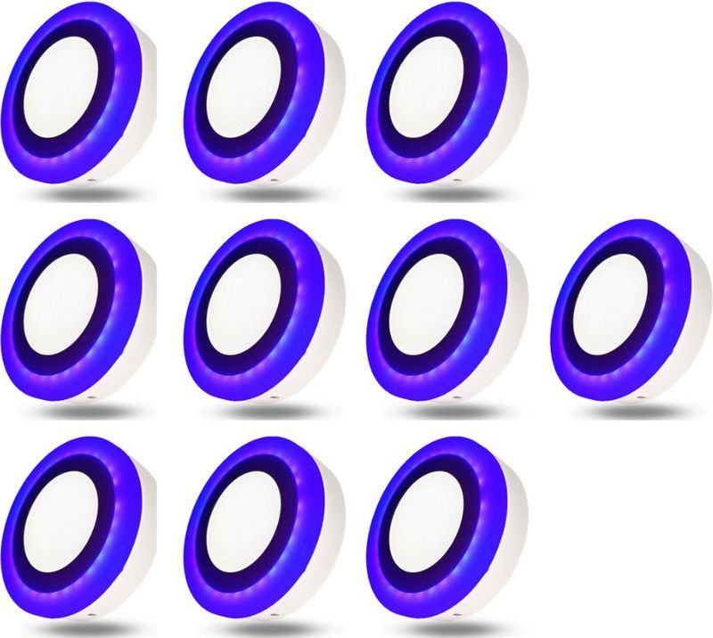 D'Mak 9 Watt White+Blue Round Surface Led Decorative Panel Light Ceiling 3D Effect Lighting (Double Color) (Pack Of 10) Ceiling Light Ceiling Lamp  (White, Black)