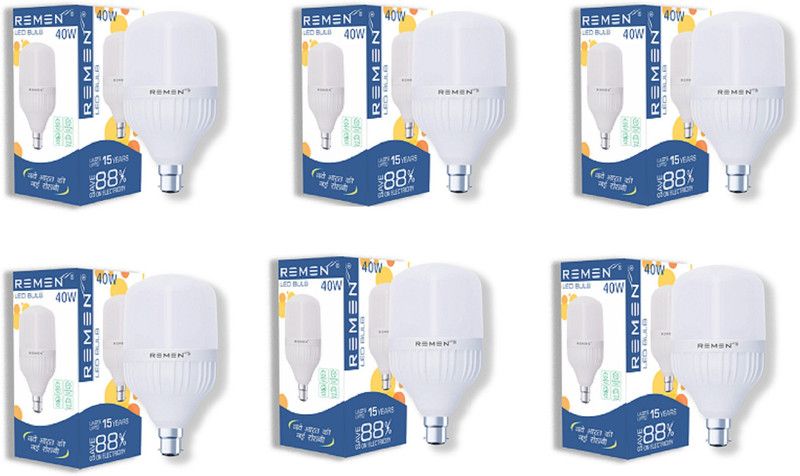 REMEN 40 W Standard B22 LED Bulb  (White, Pack of 6)