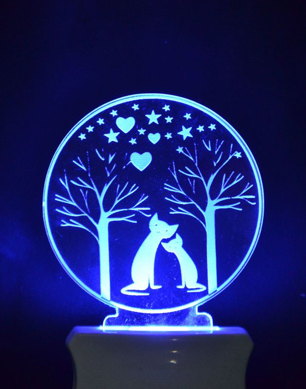 Sanvi Creations The Cute Cats 3D Illusion Night Lamp Comes with 7 Multicolor and 3D Illusion Design Suitable for Room,Drawing Room,Lobby Night Lamp  (12 cm, Multicolor)