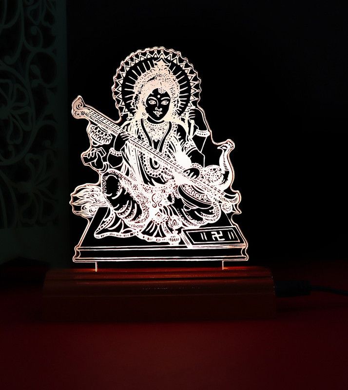 Zulka Get Your Traditions ZU_3D Maa Saraswati (wb2) 55 Table Lamp  (17 cm, Beige)