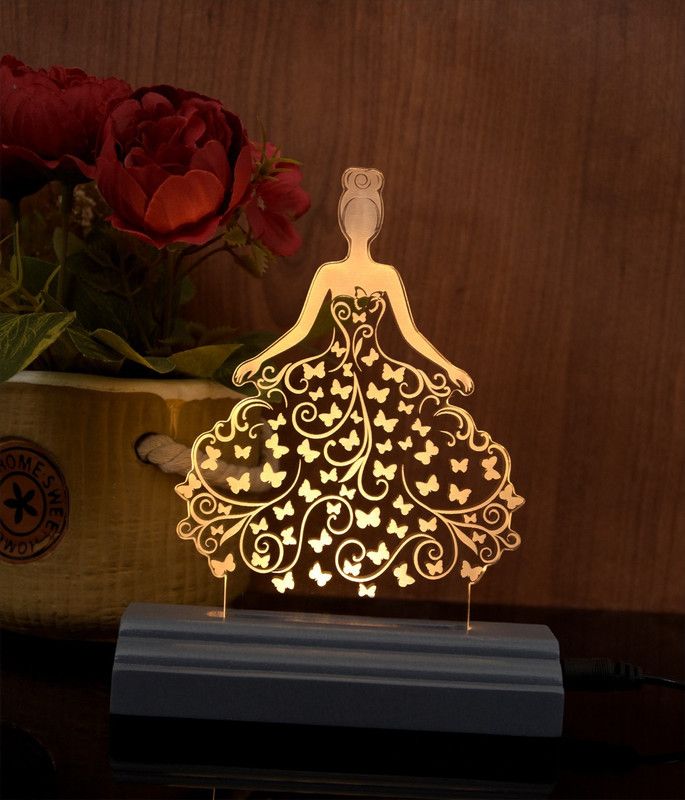 Modak The Bride 3D illusion Acrylic Table Lamp(Color-Smoke white) Table Lamp  (17 cm, Smoke white)