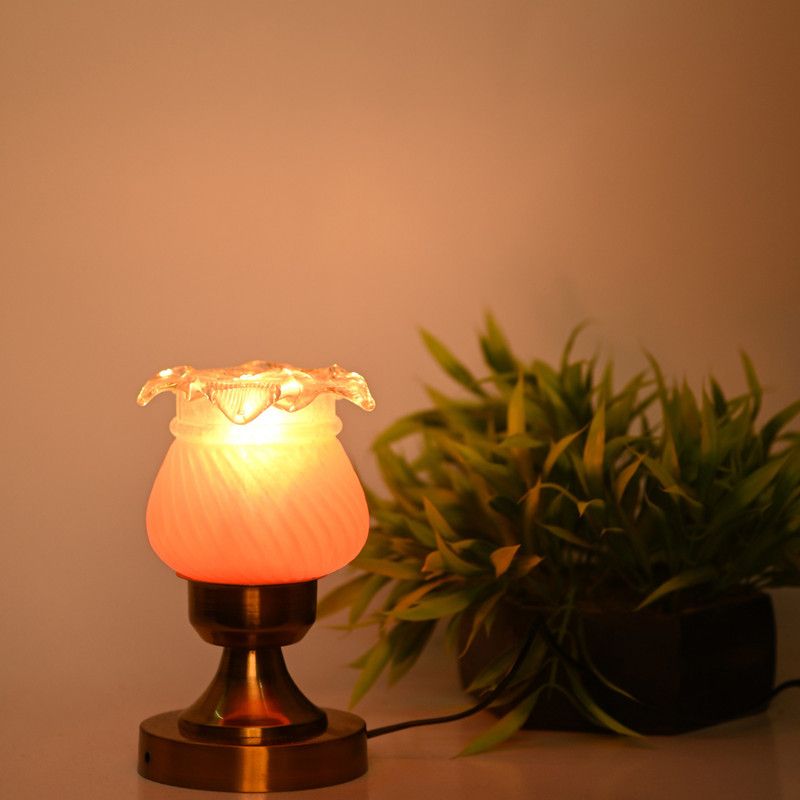 AFAST Stylish Table Lamp With Decorated Glass Shade, Round, LED Compatible Table Lamp  (23 cm, Orange, White)