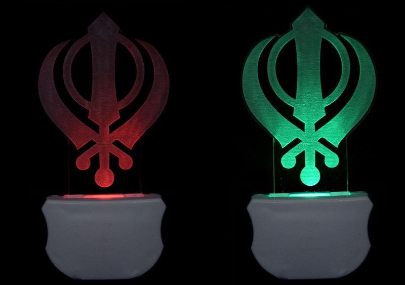 Gojeeva The Khanda 3D illusion 7 Multicolor lighting effect (Pack of 2) Night Lamp  (12 cm, White)
