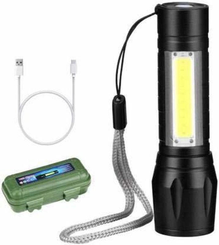 SEVENSPACE Super Bright Mini Rechargeable Torchlight Super Bright Pocket Mini Zoom COB USB Charging Torch Led Flashlight Water Proof Torch (Black : Rechargeable) Torch (Black : Rechargeable) Torch  (Black, 9 cm, Rechargeable)