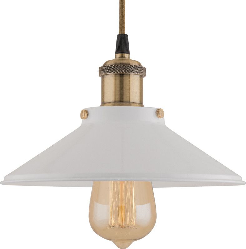 Homesake Single White Cone Pendant with Antique Golden Holder, E27, Modern Nordic Hanging Ceiling Light (Bulb Included) Pendants Ceiling Lamp  (White)