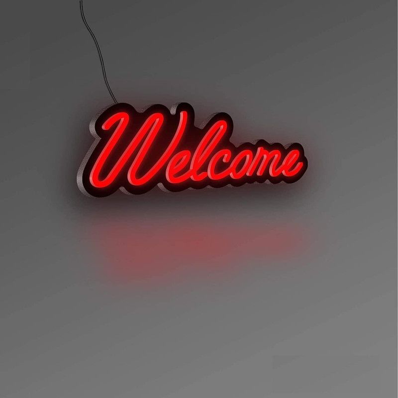 Neon Sign India Signs & Displays 6 inches Welcome Script – Contour Light Box with 2D & 3D LED Light Box Table Lamp  (15 cm, Red)
