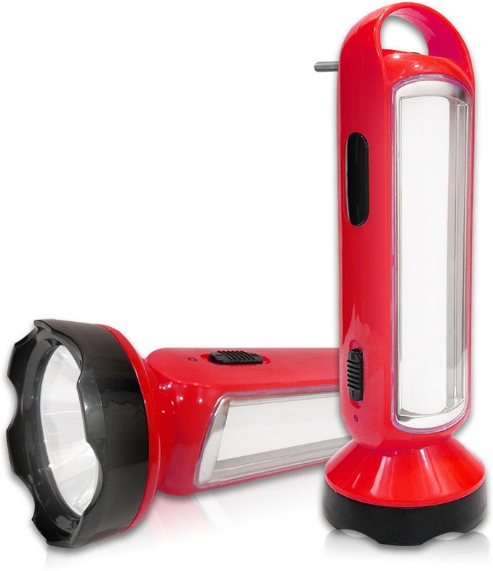 Make Ur Wish 2 in 1 LED Rechargeable Long Distance Torch Lantern 5W +18 Bright SMD Tube 1600mAH Perfect Flashlight Torch  (Red, 13 cm, Rechargeable)