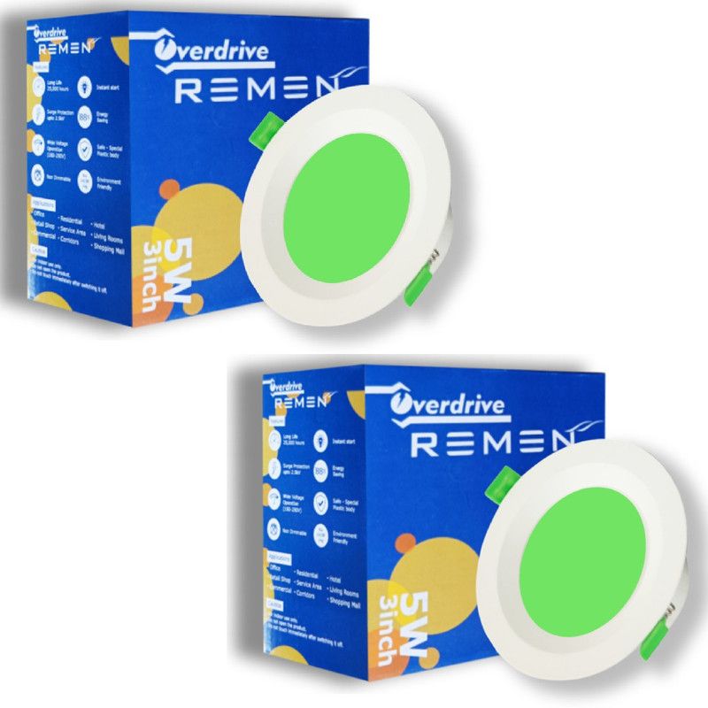 REMEN 5 W Round LED Bulb  (Green, Pack of 2)