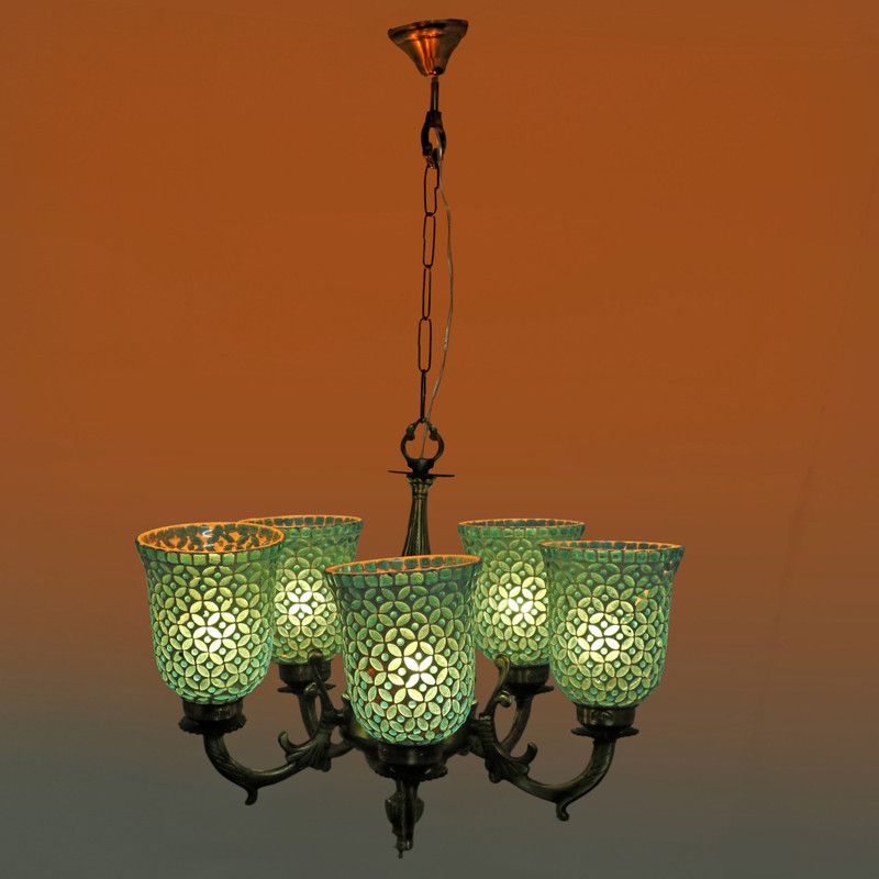 AFAST Royal Chandelier Decorate With Chips & BeedsGlass For Magical & Romantic Lighting Effect ,5 Light Ceiling Pandent Lamp- K10 Chandelier Ceiling Lamp  (Multicolor)
