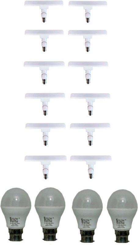 Techvolta 9 W, 10 W Round B22 LED Bulb  (White, Pack of 16)