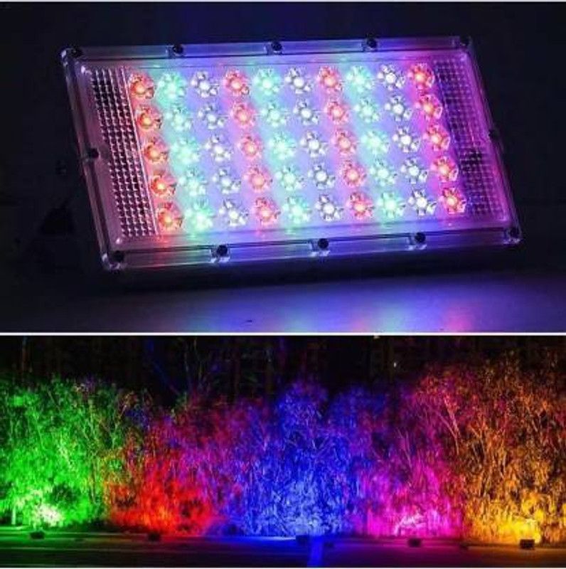 kidducollection 50 Watt Ultra Thin Slim LED RGB Flood light and with remote Outdoor Light Cool White Waterproof-(Pack of 1) Flood Light Outdoor Lamp  (Multicolor)