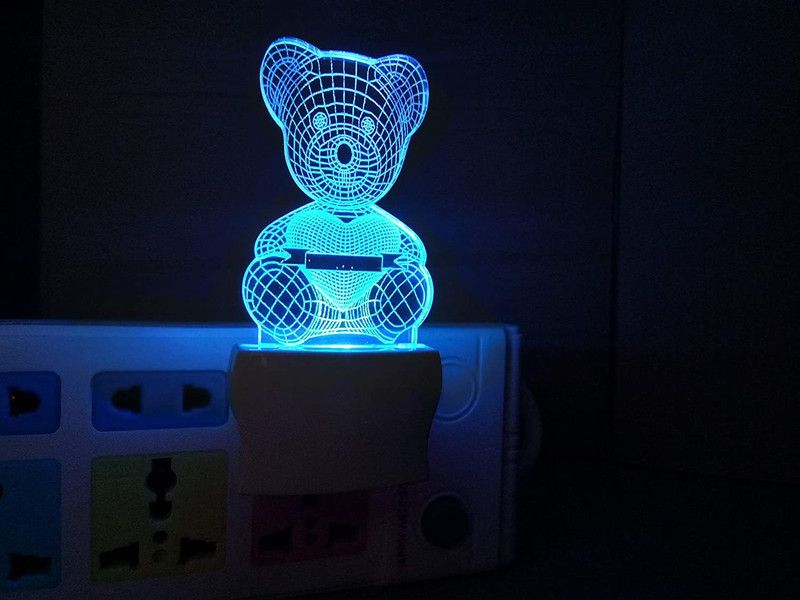 A Singh The Teddy 3D Illusion Night Lamp Comes with 7 Multicolor and 3D Illusion Design Suitable for Room,Drawing Room,Lobby Night Lamp  (12 cm, Clear)