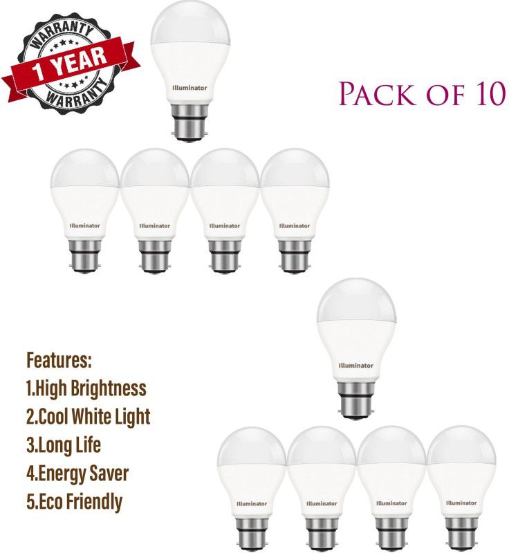 9 W Standard B22 LED Bulb  (White, Pack of 10)