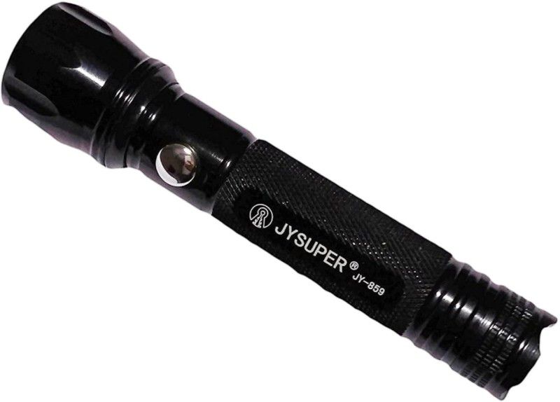 JY-SUPER 859 Metal Body Pocket Torch  (Black, 12 cm, Rechargeable)