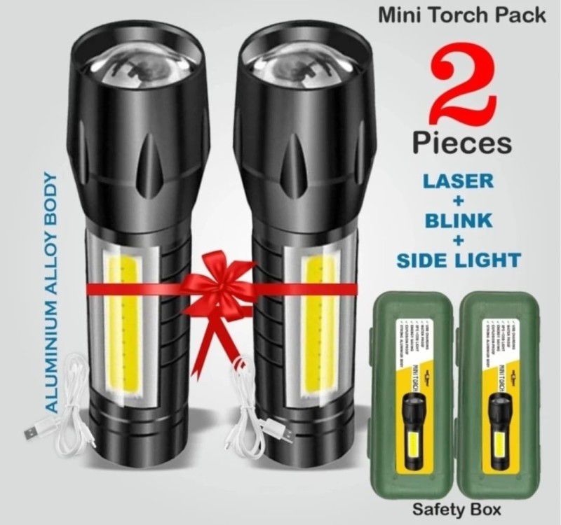 99Drops (Pack of 2) Min Pocket Bright Torch (Black, 9.3 cm, ) Torch  (Black, 9 cm, Rechargeable)