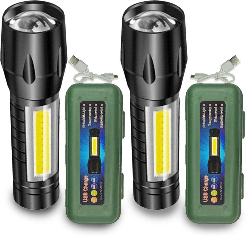 Make Ur Wish 9W Long Range Rechargeable Mini Search Flashlight Torch 6 hrs Torch Emergency Light  (Pack of 2)