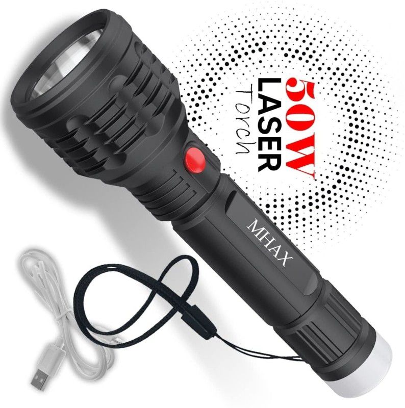 MHAX 2 Mode_Power_Full_Led_Rechargeable_Up to_400_Meter Range_With BackLight Torch  (Black, 15 cm, Rechargeable)