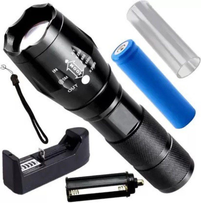JTSN T-650-B (Portable Ultra Bright Led torch) with 5 modes Zoom, IPX5 Waterproof Torch  (Black, 10 cm, Rechargeable)