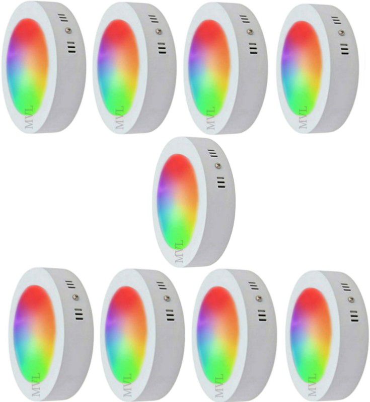 MVL 9W 7in1 Multicolour Surface Led (Red/Pink/Blue/Yellow/Violet/Green/White) Pack-9 Ceiling Light Ceiling Lamp  (Multicolor)