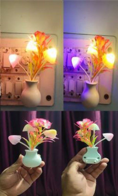 4 PC Night Light Kitchen Bedside Light Sensor Control Led Lamp Mushroom Tulip Flower Nightlight for Home Decor Children's night light Night Lamp (18 cm, Multicolor) Lantern  (MULTICOLOR)