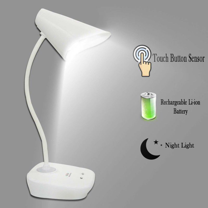 Waken LED Table Lamp Rechargeable Touch Button Brightness Control Study Lamp  (30 cm, White)
