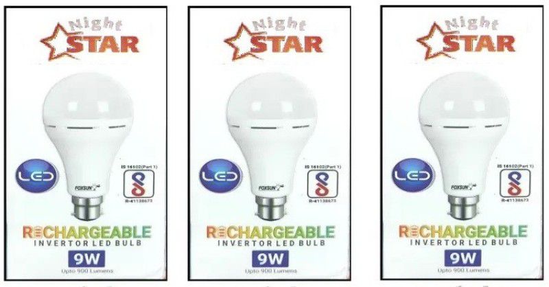 Nightstar 9 Watt Inverter Rechargeable Led Bulb AC / DC Emergency Bulb (White) 3 Pcs 8 hrs Bulb Emergency Light  (White)