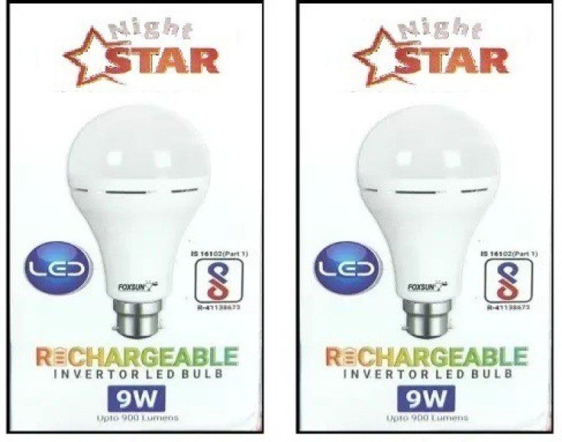 Nightstar 9 Watt Inverter Rechargeable Led Bulb AC / DC (White) 2 Pcs 8 hrs Bulb Emergency Light  (White)