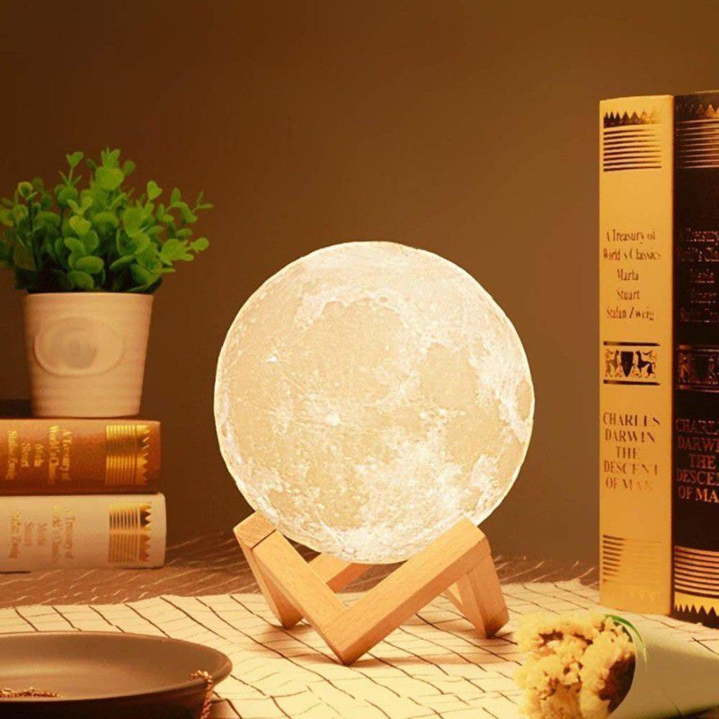 NSCC 3D 7 Color Changing Moon Night Rechargeable Lamp with Stand Night lamp Study Lamp  (13 cm, Multicolor)