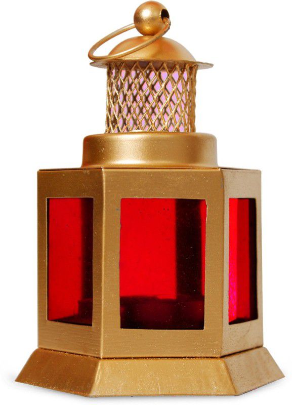 Craftox Décor Red, Gold Iron Hanging Lantern  (12 cm X 9 cm, Pack of 1)